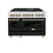 Autograph Edition 48 In. 6.0 Cu. Ft. Legacy Dual Fuel Range With 7 Burner Gas Cooktop And 2 Electric Ovens In Satin Stainless Steel With Black Matte Doors And Champagne Bronze Accents