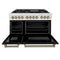 Autograph Edition 48 In. 6.0 Cu. Ft. Legacy Dual Fuel Range With 7 Burner Gas Cooktop And 2 Electric Ovens In Satin Stainless Steel With Black Matte Doors And Champagne Bronze Accents