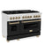 Autograph Edition 48 In. 6.0 Cu. Ft. Legacy Dual Fuel Range With 7 Burner Gas Cooktop And 2 Electric Ovens In Satin Stainless Steel With Black Matte Doors And Champagne Bronze Accents