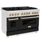 Autograph Edition 48 In. 6.0 Cu. Ft. Legacy Dual Fuel Range With 7 Burner Gas Cooktop And 2 Electric Ovens In Satin Stainless Steel With Black Matte Doors And Polished Gold Accents