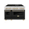 Autograph Edition 48 In. 6.0 Cu. Ft. Legacy Dual Fuel Range With 7 Burner Gas Cooktop And 2 Electric Ovens In Satin Stainless Steel With Black Matte Doors And Polished Gold Accents