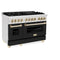 Autograph Edition 48 In. 6.0 Cu. Ft. Legacy Dual Fuel Range With 7 Burner Gas Cooktop And 2 Electric Ovens In Satin Stainless Steel With Black Matte Doors And Polished Gold Accents