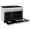 Autograph Edition 48 In. 6.0 Cu. Ft. Legacy Dual Fuel Range With 7 Burner Gas Cooktop And 2 Electric Ovens In Satin Stainless Steel With Black Matte Doors And Polished Gold Accents