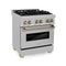 Autograph Edition 30 In. 4.0 Cu. Ft. Legacy Dual Fuel Range With 4 Burner Gas Cooktop And Electric Convection Oven In Satin Stainless Steel And Champagne Bronze Accents