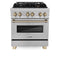 Autograph Edition 30 In. 4.0 Cu. Ft. Legacy Dual Fuel Range With 4 Burner Gas Cooktop And Electric Convection Oven In Satin Stainless Steel And Champagne Bronze Accents