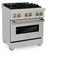 Autograph Edition 30 In. 4.0 Cu. Ft. Legacy Dual Fuel Range With 4 Burner Gas Cooktop And Electric Convection Oven In Satin Stainless Steel And Champagne Bronze Accents