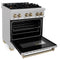 Autograph Edition 30 In. 4.0 Cu. Ft. Legacy Dual Fuel Range With 4 Burner Gas Cooktop And Electric Convection Oven In Satin Stainless Steel And Champagne Bronze Accents