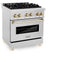 Autograph Edition 30 In. 4.0 Cu. Ft. Legacy Dual Fuel Range With 4 Burner Gas Cooktop And Electric Convection Oven In Satin Stainless Steel And Polished Gold Accents