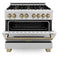Autograph Edition 36 In. 4.6 Cu. Ft. Legacy Dual Fuel Range With 6 Burner Gas Cooktop And Electric Convection Oven In Satin Stainless Steel And Champagne Bronze Accents
