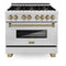 Autograph Edition 36 In. 4.6 Cu. Ft. Legacy Dual Fuel Range With 6 Burner Gas Cooktop And Electric Convection Oven In Satin Stainless Steel And Champagne Bronze Accents