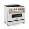 Autograph Edition 36 In. 4.6 Cu. Ft. Legacy Dual Fuel Range With 6 Burner Gas Cooktop And Electric Convection Oven In Satin Stainless Steel And Champagne Bronze Accents