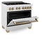 Autograph Edition 36 In. 4.6 Cu. Ft. Legacy Dual Fuel Range With 6 Burner Gas Cooktop And Electric Convection Oven In Satin Stainless Steel And Champagne Bronze Accents