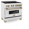 Autograph Edition 36 In. 4.6 Cu. Ft. Legacy Dual Fuel Range With 6 Burner Gas Cooktop And Electric Convection Oven In Satin Stainless Steel And Champagne Bronze Accents