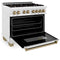 Autograph Edition 36 In. 4.6 Cu. Ft. Legacy Dual Fuel Range With 6 Burner Gas Cooktop And Electric Convection Oven In Satin Stainless Steel And Champagne Bronze Accents