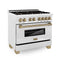 Autograph Edition 36 In. 4.6 Cu. Ft. Legacy Dual Fuel Range With 6 Burner Gas Cooktop And Electric Convection Oven In Satin Stainless Steel And Champagne Bronze Accents