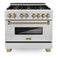 Autograph Edition 36 In. 4.6 Cu. Ft. Legacy Dual Fuel Range With 6 Burner Gas Cooktop And Electric Convection Oven In Satin Stainless Steel And Champagne Bronze Accents