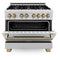 Autograph Edition 36 In. 4.6 Cu. Ft. Legacy Dual Fuel Range With 6 Burner Gas Cooktop And Electric Convection Oven In Satin Stainless Steel And Champagne Bronze Accents