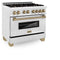 Autograph Edition 36 In. 4.6 Cu. Ft. Legacy Dual Fuel Range With 6 Burner Gas Cooktop And Electric Convection Oven In Satin Stainless Steel And Champagne Bronze Accents