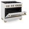 Autograph Edition 36 In. 4.6 Cu. Ft. Legacy Dual Fuel Range With 6 Burner Gas Cooktop And Electric Convection Oven In Satin Stainless Steel And Champagne Bronze Accents