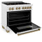 Autograph Edition 36 In. 4.6 Cu. Ft. Legacy Dual Fuel Range With 6 Burner Gas Cooktop And Electric Convection Oven In Satin Stainless Steel And Champagne Bronze Accents