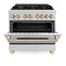 Autograph Edition 36 In. 4.6 Cu. Ft. Legacy Dual Fuel Range With 6 Burner Gas Cooktop And Electric Convection Oven In Satin Stainless Steel And Polished Gold Accents