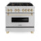 Autograph Edition 36 In. 4.6 Cu. Ft. Legacy Dual Fuel Range With 6 Burner Gas Cooktop And Electric Convection Oven In Satin Stainless Steel And Polished Gold Accents
