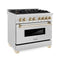 Autograph Edition 36 In. 4.6 Cu. Ft. Legacy Dual Fuel Range With 6 Burner Gas Cooktop And Electric Convection Oven In Satin Stainless Steel And Polished Gold Accents