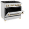 Autograph Edition 36 In. 4.6 Cu. Ft. Legacy Dual Fuel Range With 6 Burner Gas Cooktop And Electric Convection Oven In Satin Stainless Steel And Polished Gold Accents