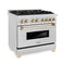 Autograph Edition 36 In. 4.6 Cu. Ft. Legacy Dual Fuel Range With 6 Burner Gas Cooktop And Electric Convection Oven In Satin Stainless Steel And Polished Gold Accents