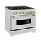 Autograph Edition 36 In. 4.6 Cu. Ft. Legacy Dual Fuel Range With 6 Burner Gas Cooktop And Electric Convection Oven In Satin Stainless Steel And Polished Gold Accents