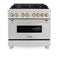 Autograph Edition 36 In. 4.6 Cu. Ft. Legacy Dual Fuel Range With 6 Burner Gas Cooktop And Electric Convection Oven In Satin Stainless Steel And Polished Gold Accents