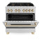 Autograph Edition 36 In. 4.6 Cu. Ft. Legacy Dual Fuel Range With 6 Burner Gas Cooktop And Electric Convection Oven In Satin Stainless Steel And Polished Gold Accents