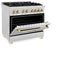 Autograph Edition 36 In. 4.6 Cu. Ft. Legacy Dual Fuel Range With 6 Burner Gas Cooktop And Electric Convection Oven In Satin Stainless Steel And Polished Gold Accents
