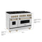 Autograph Edition 48 In. 6.0 Cu. Ft. Legacy Dual Fuel Range With 7 Burner Gas Cooktop And 2 Electric Ovens In Satin Stainless Steel And Champagne Bronze Accents