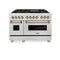 Autograph Edition 48 In. 6.0 Cu. Ft. Legacy Dual Fuel Range With 7 Burner Gas Cooktop And 2 Electric Ovens In Satin Stainless Steel And Champagne Bronze Accents