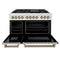 Autograph Edition 48 In. 6.0 Cu. Ft. Legacy Dual Fuel Range With 7 Burner Gas Cooktop And 2 Electric Ovens In Satin Stainless Steel And Champagne Bronze Accents