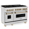 Autograph Edition 48 In. 6.0 Cu. Ft. Legacy Dual Fuel Range With 7 Burner Gas Cooktop And 2 Electric Ovens In Satin Stainless Steel And Champagne Bronze Accents