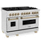 Autograph Edition 48 In. 6.0 Cu. Ft. Legacy Dual Fuel Range With 7 Burner Gas Cooktop And 2 Electric Ovens In Satin Stainless Steel And Champagne Bronze Accents