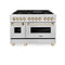 Autograph Edition 48 In. 6.0 Cu. Ft. Legacy Dual Fuel Range With 7 Burner Gas Cooktop And 2 Electric Ovens In Satin Stainless Steel And Polished Gold Accents