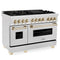 Autograph Edition 48 In. 6.0 Cu. Ft. Legacy Dual Fuel Range With 7 Burner Gas Cooktop And 2 Electric Ovens In Satin Stainless Steel And Polished Gold Accents