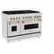 Autograph Edition 48 In. 6.0 Cu. Ft. Legacy Dual Fuel Range With 7 Burner Gas Cooktop And 2 Electric Ovens In Satin Stainless Steel And Polished Gold Accents