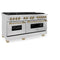 Autograph Edition 60 In. 7.4 Cu. Ft. Legacy Dual Fuel Range With 9 Burner Gas Cooktop And 2 Electric Convection Ovens In Satin Stainless Steel And Champagne Bronze Accents