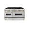 Autograph Edition 60 In. 7.4 Cu. Ft. Legacy Dual Fuel Range With 9 Burner Gas Cooktop And 2 Electric Convection Ovens In Satin Stainless Steel And Polished Gold Accents