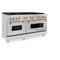 Autograph Edition 60 In. 7.4 Cu. Ft. Legacy Dual Fuel Range With 9 Burner Gas Cooktop And 2 Electric Convection Ovens In Satin Stainless Steel And Polished Gold Accents