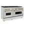 Autograph Edition 60 In. 7.4 Cu. Ft. Legacy Dual Fuel Range With 9 Burner Gas Cooktop And 2 Electric Convection Ovens In Satin Stainless Steel And Polished Gold Accents