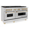 Autograph Edition 60 In. 7.4 Cu. Ft. Legacy Dual Fuel Range With 9 Burner Gas Cooktop And 2 Electric Convection Ovens In Satin Stainless Steel And Polished Gold Accents