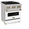 Autograph Edition 30 In. 4.0 Cu. Ft. Legacy Dual Fuel Range With 4 Burner Gas Cooktop And Electric Convection Oven In Satin Stainless Steel With White Matte Door And Champagne Bronze Accents