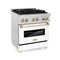 Autograph Edition 30 In. 4.0 Cu. Ft. Legacy Dual Fuel Range With 4 Burner Gas Cooktop And Electric Convection Oven In Satin Stainless Steel With White Matte Door And Polished Gold Accents