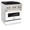 Autograph Edition 30 In. 4.0 Cu. Ft. Legacy Dual Fuel Range With 4 Burner Gas Cooktop And Electric Convection Oven In Satin Stainless Steel With White Matte Door And Polished Gold Accents