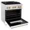 Autograph Edition 30 In. 4.0 Cu. Ft. Legacy Dual Fuel Range With 4 Burner Gas Cooktop And Electric Convection Oven In Satin Stainless Steel With White Matte Door And Polished Gold Accents